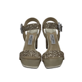 JIMMY CHOO "MAYSA 85" EMBELLISHED GLITTER HEELS LUXE SHOES GOLD 39