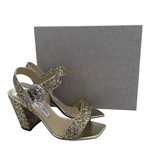 JIMMY CHOO "MAYSA 85" EMBELLISHED GLITTER HEELS LUXE SHOES GOLD 39
