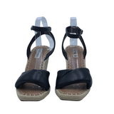 STEVE MADDEN ESPADRILLE WEDGE SANDAL SHOES CREME BLACK 9.5