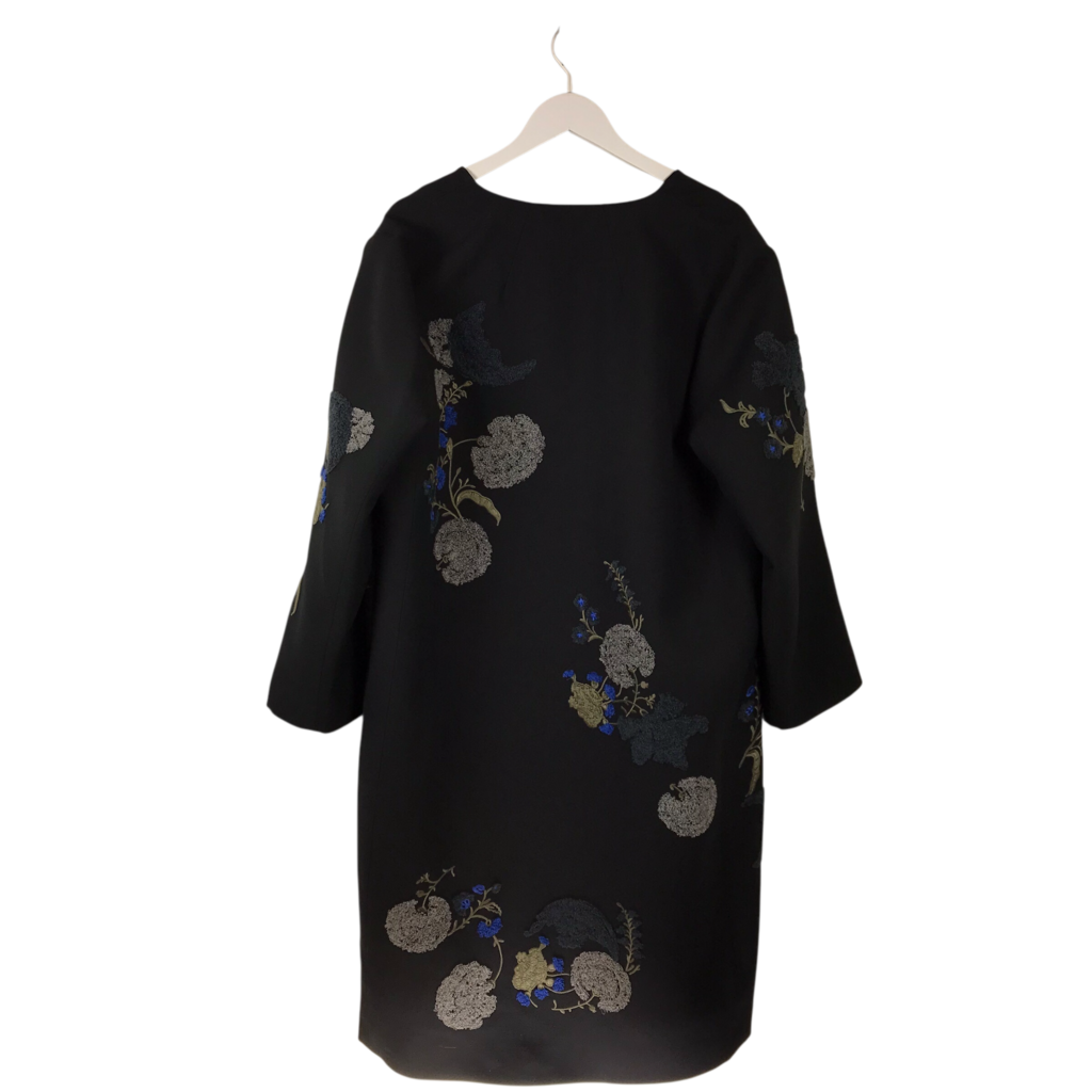 LAFAYETTE 148 EMBROIDERED WOOL/SILK DESIGNER COAT BLACK OLIVE LARGE
