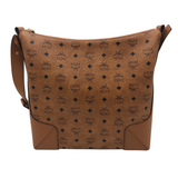 MCM "KLARA" VISETOS LARGE HOBO LUXE HANDBAG COGNAC 14” x 12” x 4”