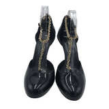 HEEL CHAIN STRAP PUMP SHOES BLACK GOLD 10