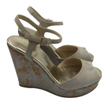 JIMMY CHOO SUEDE CORK WEDGE HEEL LUXE SHOES TAUPE 38.5
