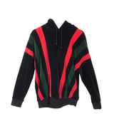 GUCCI GUCCI WEB STRIPE VELOUR HOODIE MEN SWEATER BLACK GREEN RED MEDIUM