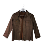 AZI RET$168 COATED DENIM BUTTON DESIGNER JACKET BROWN SMALL