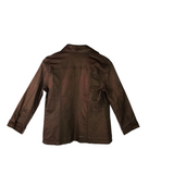 AZI RET$168 COATED DENIM BUTTON DESIGNER JACKET BROWN SMALL