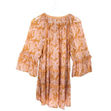 ANTHROPOLOGIE FLORAL 3/4 SLEEVE DRESS ORANGE WHITE LARGE