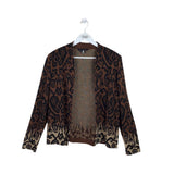 MING WANG PRINT OPEN LONG SLEEVE DESIGNER CARDIGAN BROWN BLACK LARGE