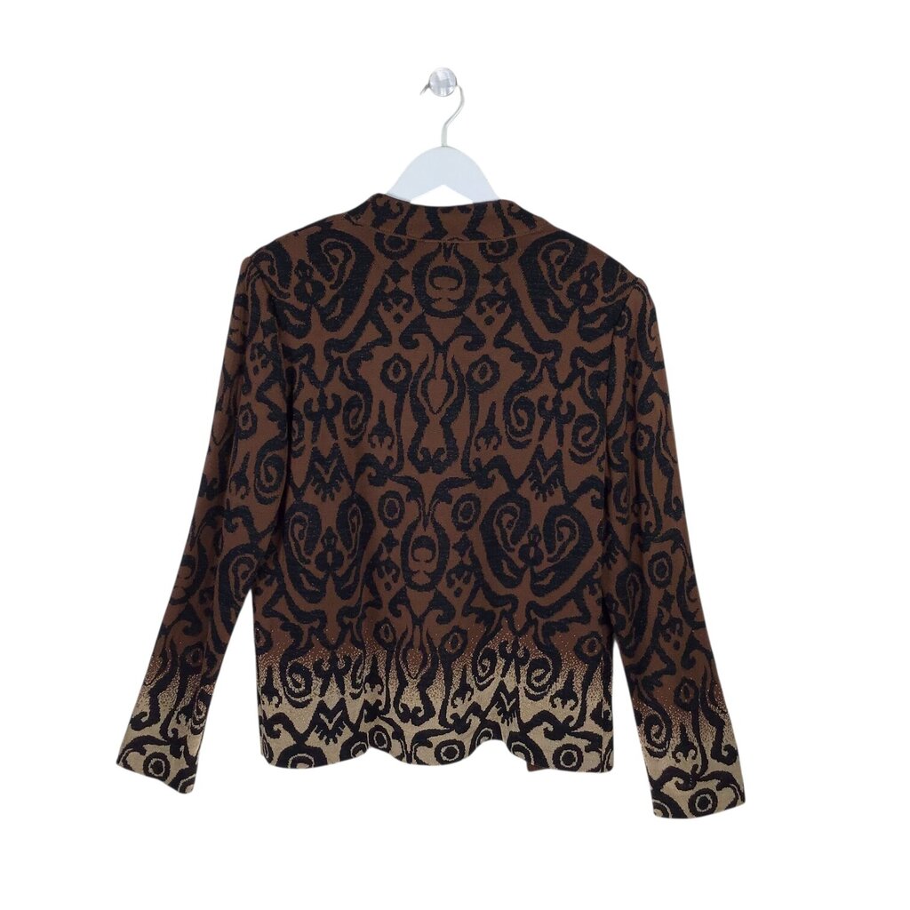 MING WANG PRINT OPEN LONG SLEEVE DESIGNER CARDIGAN BROWN BLACK LARGE