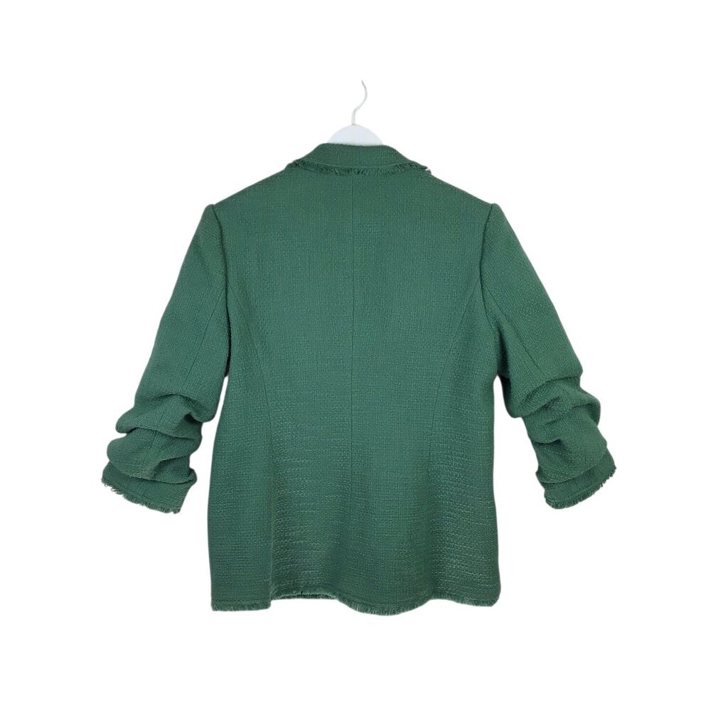 CINQ A SEPT TWEED 3/4 SLEEVE DESIGNER JACKET GREEN 16