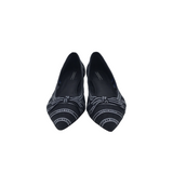 TORY BURCH RET$298 POINTED TOE FLAT DESIGNER SHOES BLACK WHITE 7.5M