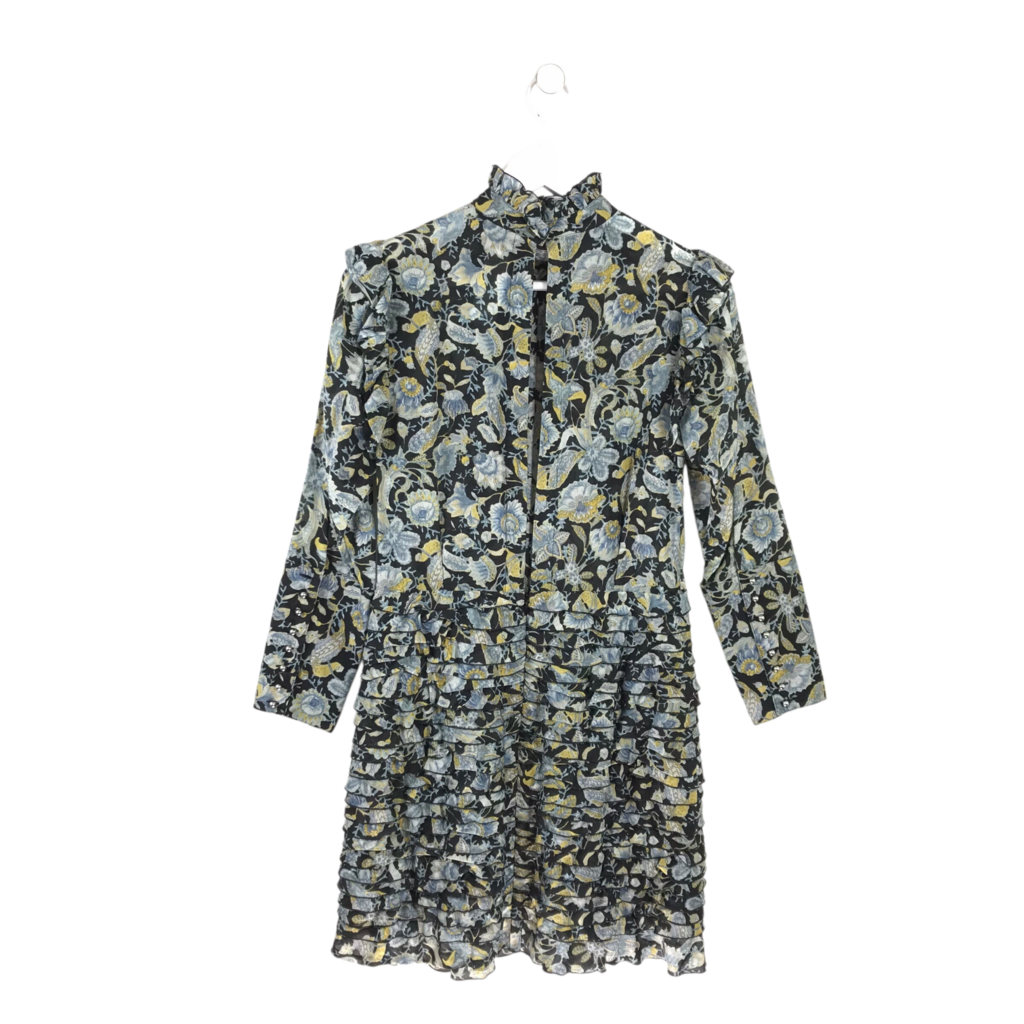 ROBERT RODRIGUEZ FLORAL LONG SLEEVE DESIGNER DRESS BLACK BLUE 8