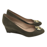 TORY BURCH SUEDE WEDGE SHOES OLIVE 10M