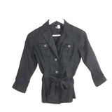 LINEN 3/4 SLEEVE DESIGNER CARDIGAN BLACK XSMALL