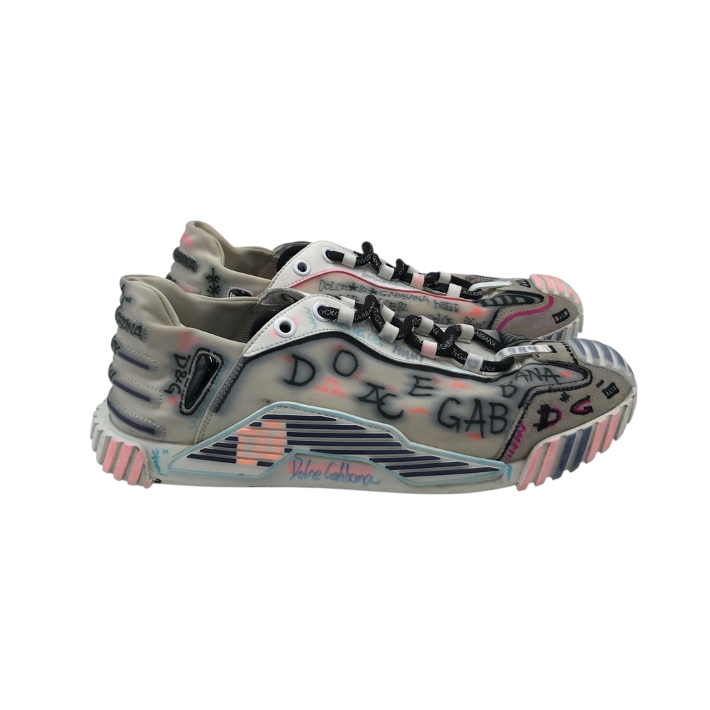 DOLCE & GABBANA GRAFFITI NS1 SNEAKERS MEN SHOE WHITE/BLACK 45