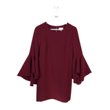 MILLY FLARE LONG SLEEVE DESIGNER DRESS MAROON 4