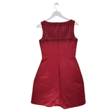 ST JOHN BEADED SLEEVELESS DESIGNER DRESS RED BLACK 4