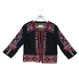 ANTHROPOLOGIE EMBROIDERED BEADS LONG BLAZER BLACK RED XS