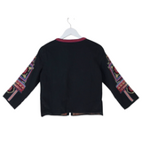 ANTHROPOLOGIE EMBROIDERED BEADS LONG BLAZER BLACK RED XS