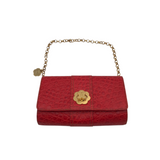 ERIC JAVITS EMBOSSED LEATHER TURNLOCK SHOULDER HANDBAG RED GOLD