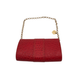 ERIC JAVITS EMBOSSED LEATHER TURNLOCK SHOULDER HANDBAG RED GOLD