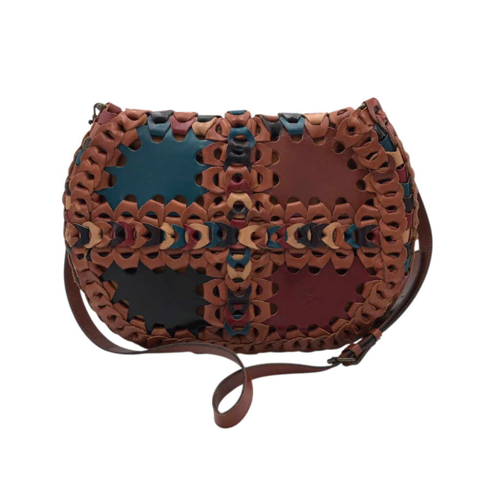 PATRICIA NASH LINKED LEATHER CROSSBODY HANDBAG BROWN TEAL