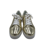 CHRISTIAN LOUBOUTIN "VIEIRA" CRINKLED METALLIC RED SOLE LUXE SHOES GOLD 37.5