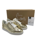 CHRISTIAN LOUBOUTIN "VIEIRA" CRINKLED METALLIC RED SOLE LUXE SHOES GOLD 37.5