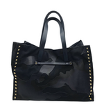 VALENTINO ROCKSTUD CAMO SOFT TOTE LUXE HANDBAG BLUE