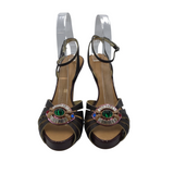 GIUSEPPE ZANOTTI JEWEL STRAPPY HEEL LUXE SHOES BROWN 38.5