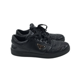 PRADA "DOWNTOWN" LOGO LEATHER SNEAKERS MEN SHOE BLACK 10