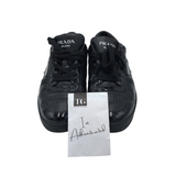 PRADA "DOWNTOWN" LOGO LEATHER SNEAKERS MEN SHOE BLACK 10