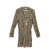 ZADIG & VOLTAIRE ANIMAL PRINT LONG SLEEVE DESIGNER DRESS BEIGE BLACK LARGE