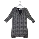 DIANE VON FURSTENBERG PRINT 3/4 SLEEVE DESIGNER DRESS GREY BLACK 14
