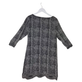 DIANE VON FURSTENBERG PRINT 3/4 SLEEVE DESIGNER DRESS GREY BLACK 14