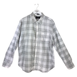 LUCKY BRAND 100% LINEN LONG SLEEVE MEN SHIRT GRAY WHITE LARGE