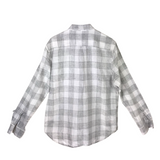 LUCKY BRAND 100% LINEN LONG SLEEVE MEN SHIRT GRAY WHITE LARGE