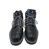 LOUIS VUITTON OBERKAMPF LEATHER MEN BOOTS BLACK/BLUE 7.5