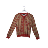 ANN TAYLOR PRINT LONGSLEEVE CARDIGAN BEIGE RED LARGE