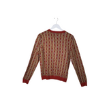 ANN TAYLOR PRINT LONGSLEEVE CARDIGAN BEIGE RED LARGE