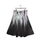 ANN TAYLOR PLEATED FAUX LEATHER METALLIC SKIRT SILVER MEDIUM
