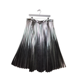 ANN TAYLOR PLEATED FAUX LEATHER METALLIC SKIRT SILVER MEDIUM