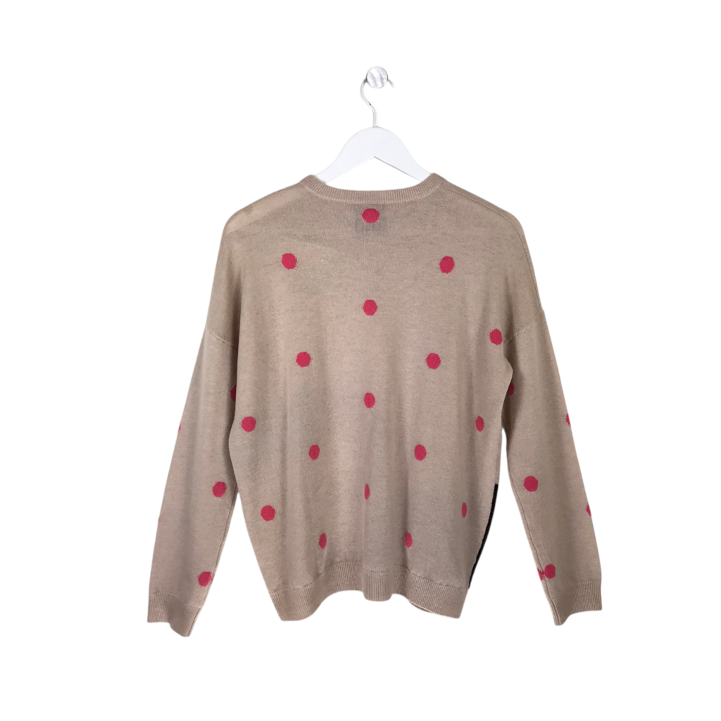 PRINT LONG SLEEVE DESIGNER SWEATER CREAM BLACK SMALL