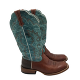 ARIAT WESTERN SQUARE TOE BOOTS TEAL/BROWN 7.5