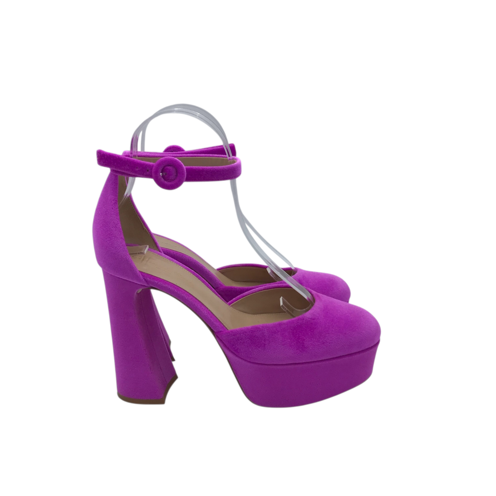 GIANVITO ROSSI RET$1190 PLATFORM VELOUR PUMP DESIGNER SHOES PINK 38