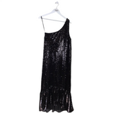 MAEVE NWT$230 MAXI SEQUIN ONE SHOULDER DESIGNER DRESS BLACK SMALL