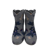 LAURENCE DACADE RET$895 EMBROIDERED DENIM ANKLE DESIGNER BOOTS BLUE NAVY 9.5