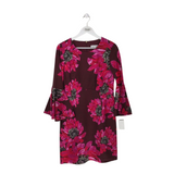 TRINA TURK FLORAL FLARE SLEEVE DESIGNER DRESS MAROON FUCHSIA 10