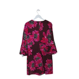TRINA TURK FLORAL FLARE SLEEVE DESIGNER DRESS MAROON FUCHSIA 10