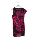 TRINA TURK NWT$338 FLORAL ONE SLEEVE DESIGNER DRESS MAROON FUCHSIA 10